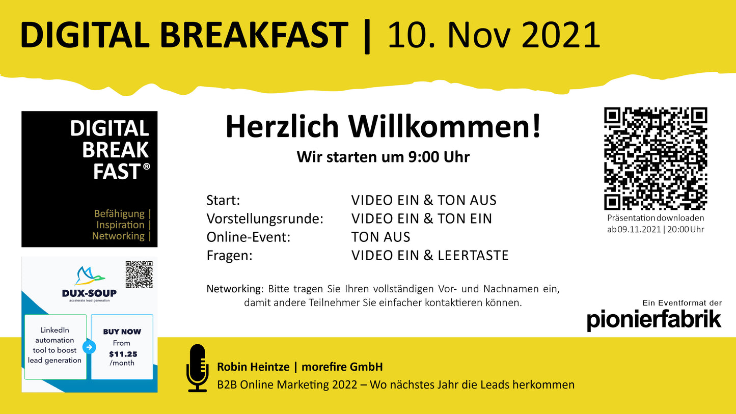 PRÄSENTATION | 10.11.2021 | "B2B Online Marketing 2022 – Wo nächstes Jahr die Leads herkommen"