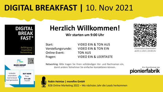PRÄSENTATION | 10.11.2021 | "B2B Online Marketing 2022 – Wo nächstes Jahr die Leads herkommen"
