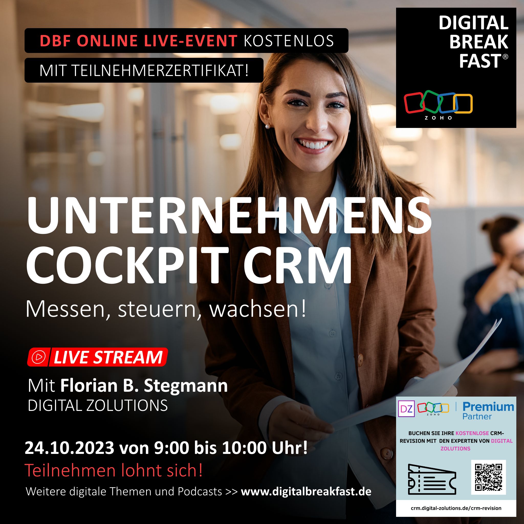 24.10.2023 | "Unternehmens Cockpit CRM - Messen, steuern, wachsen!" | Florian B. Stegmann | DIGITAL ZOLUTIONS