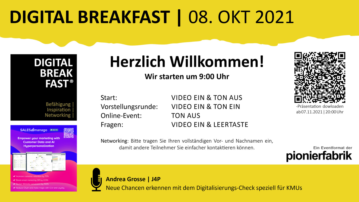 PRÄSENTATION | 08.10.2021 | "Neue Chancen erkennen mit dem Digitalisierungs-Check speziell für KMUs" mit Andrea Grosse | J4P
