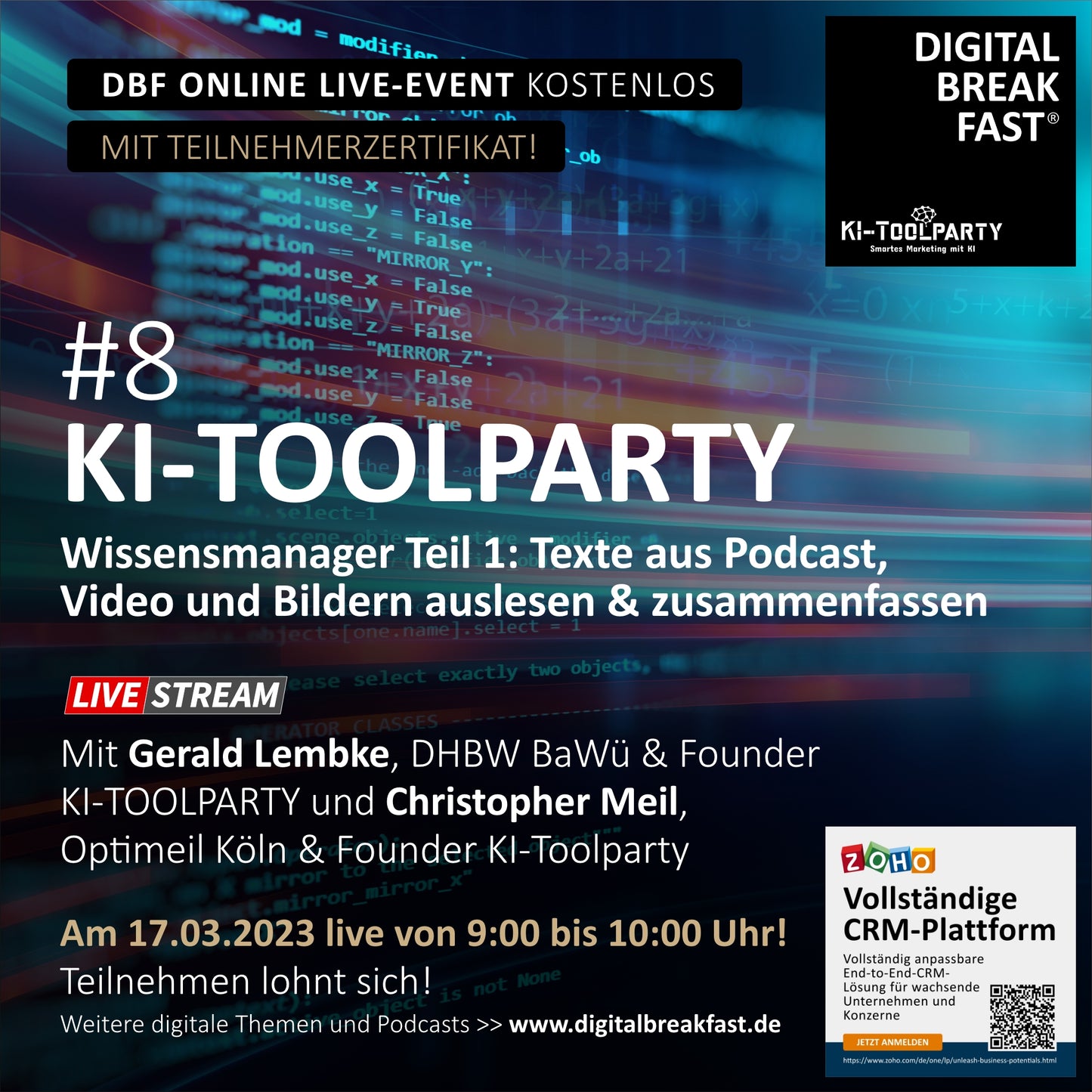 17.03.2023 | KI-TOOLPARTY Teil 8 "Werkzeuge für den Wissensmanager Teil 1: Texte aus Podcast, Video und Bildern auslesen & zusammenfassen"