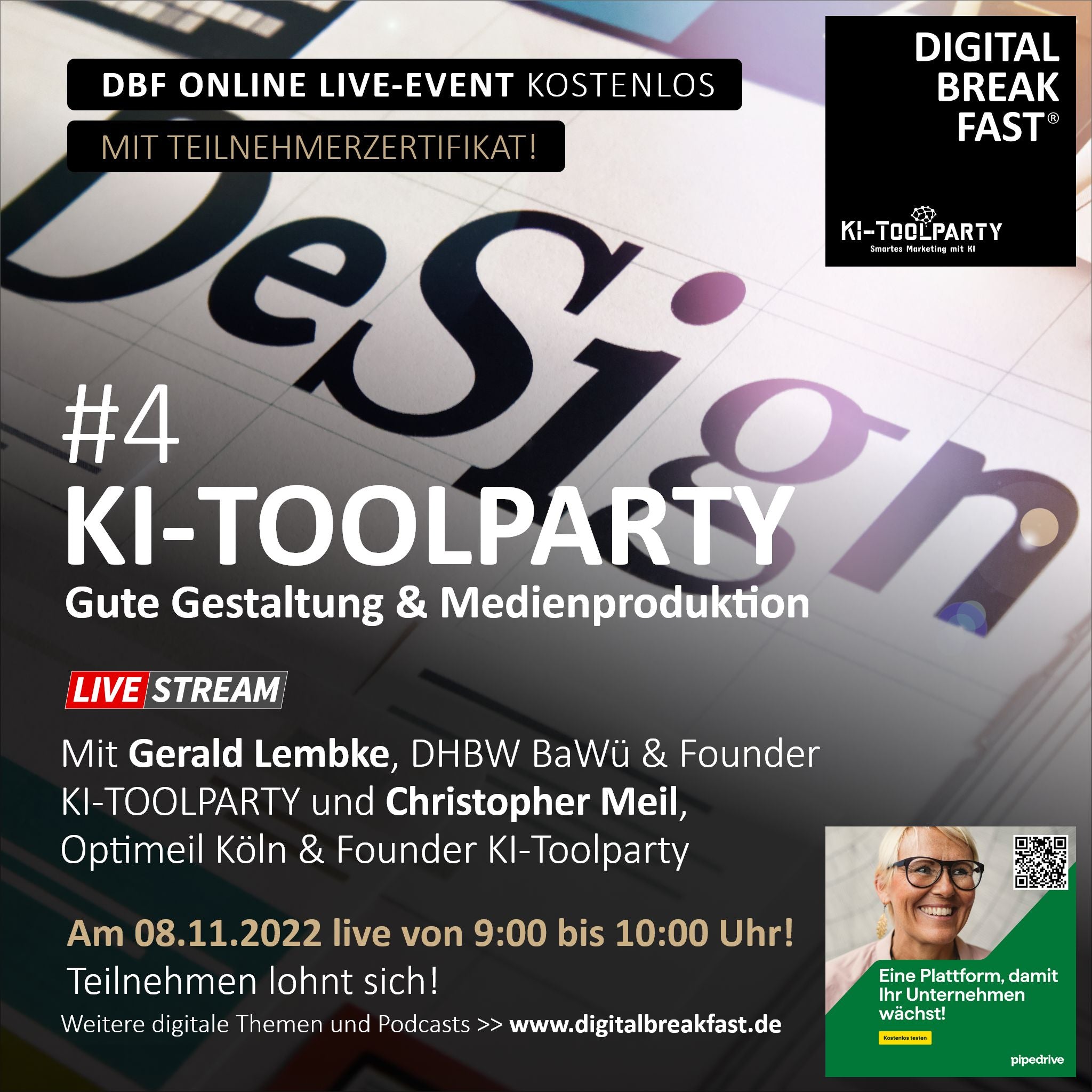 08.11.2022 | KI-TOOLPARTY #4 "Gute Gestaltung & Medienproduktion mit KI" |  Gerald Lembke | DHBW BAWÜ & Founder KI-Toolparty & Christopher Meil | Optimeil Köln & Founder KI-Toolparty