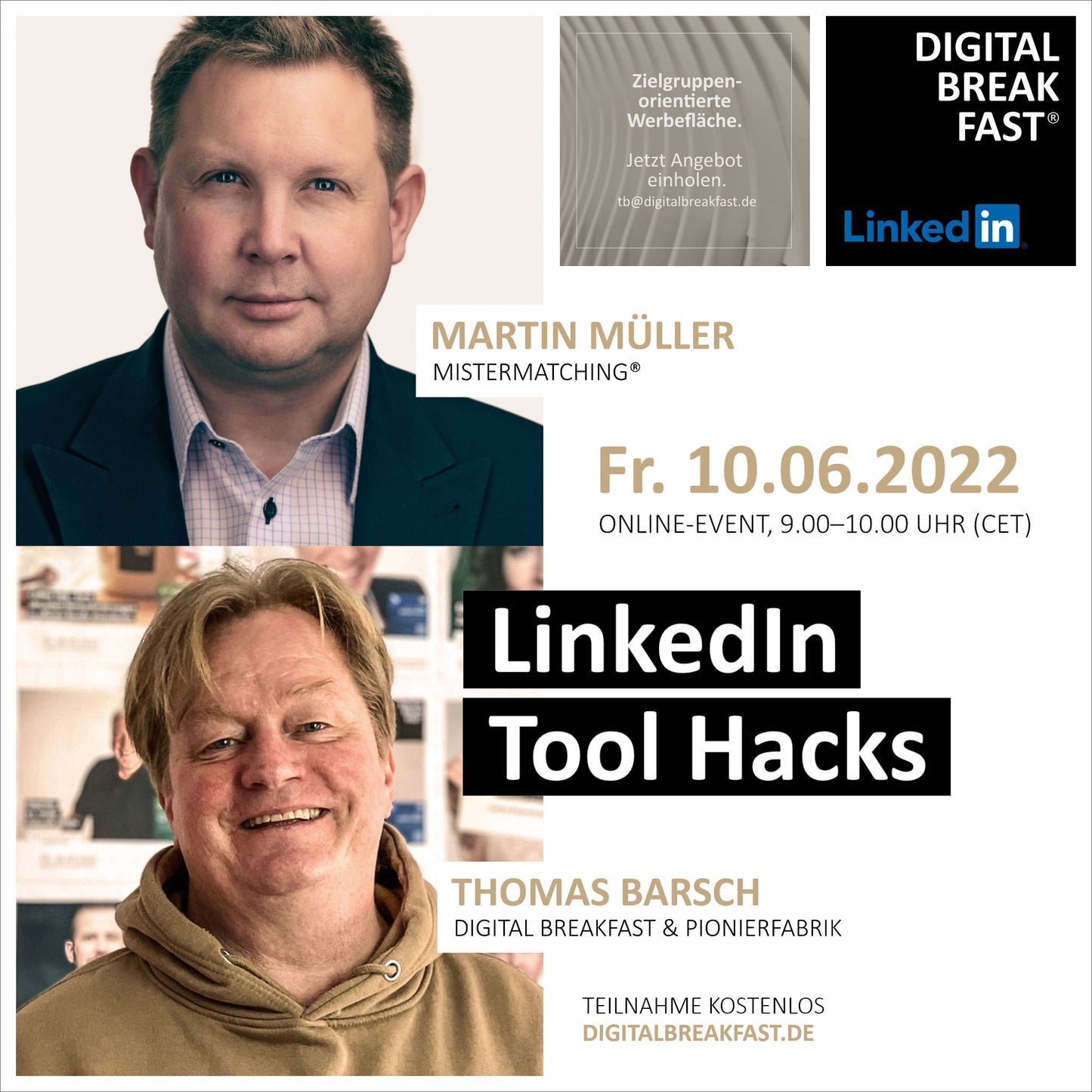 10.06.2022 | "LinkedIn Tool Hacks" mit Martin Müller | MisterMatching® & Thomas Barsch | DIGITAL BREAKFAST
