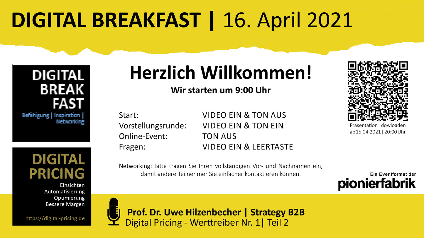 PRÄSENTATION | 16.04.2021 | "Teil 2: "Digital Pricing: Integriertes Profit, Pricing & Sales Management" mit Prof. Dr. Uwe Hilzenbecher